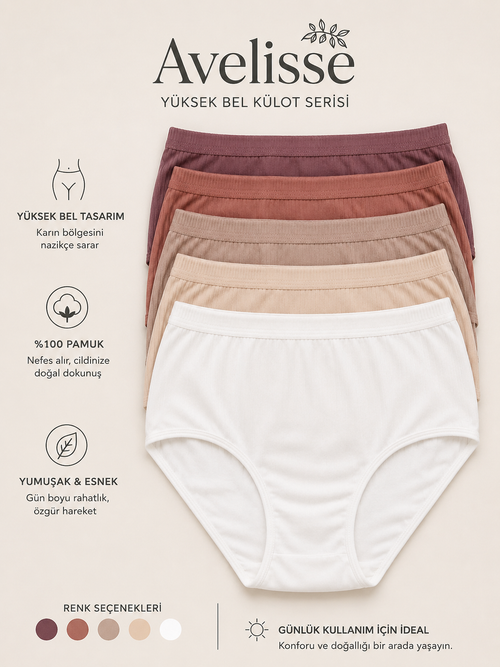 Avelisse %100 Doğal kumaş Yüksek Bel Külot